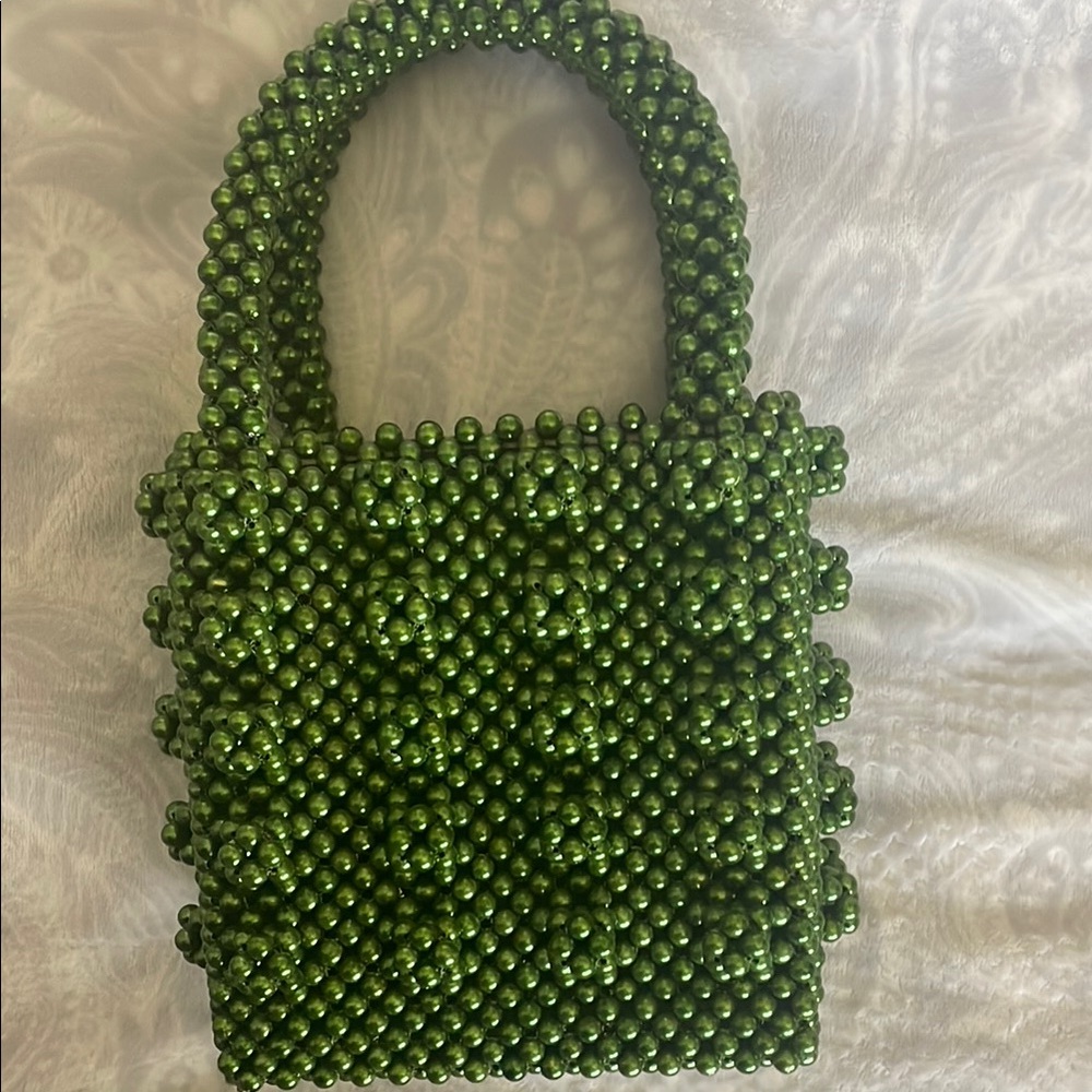 Shrimps Green Beaded Mini Bag with Structured Design